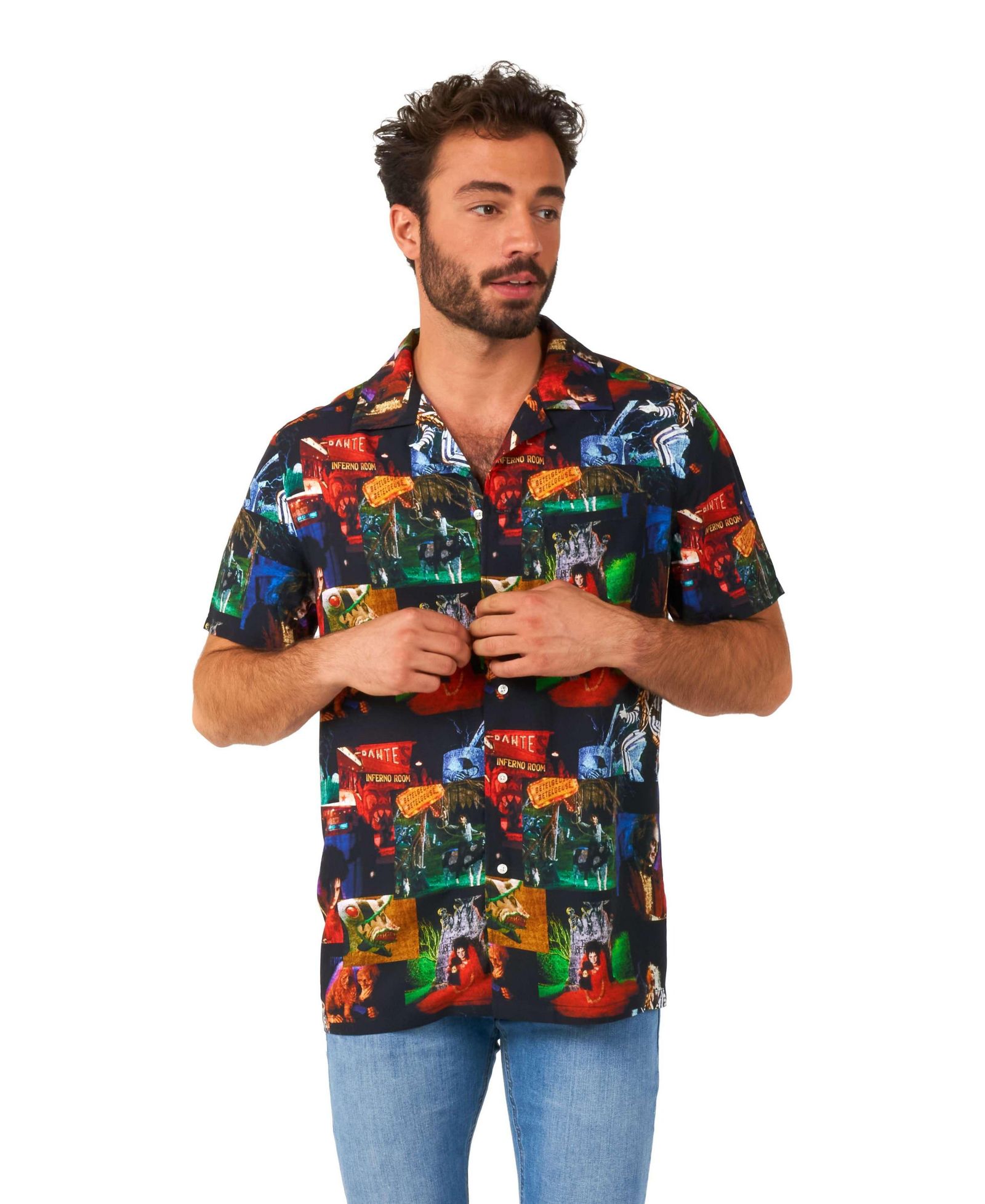 OppoSuits Мужская рубашка GhostFace Hawaii - тематическая праздничная рубашка с коротким рукавом, Multicolor