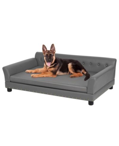 BINGOPAW 47.2in Raised Dog Sofa Microfiber Leather Elevated Pet Couch Removable Cushion