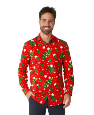 Suitmeister Men's Christmas Dress Shirt - Festive X- Mas Outfit Slim Fit Green - Long sleeve