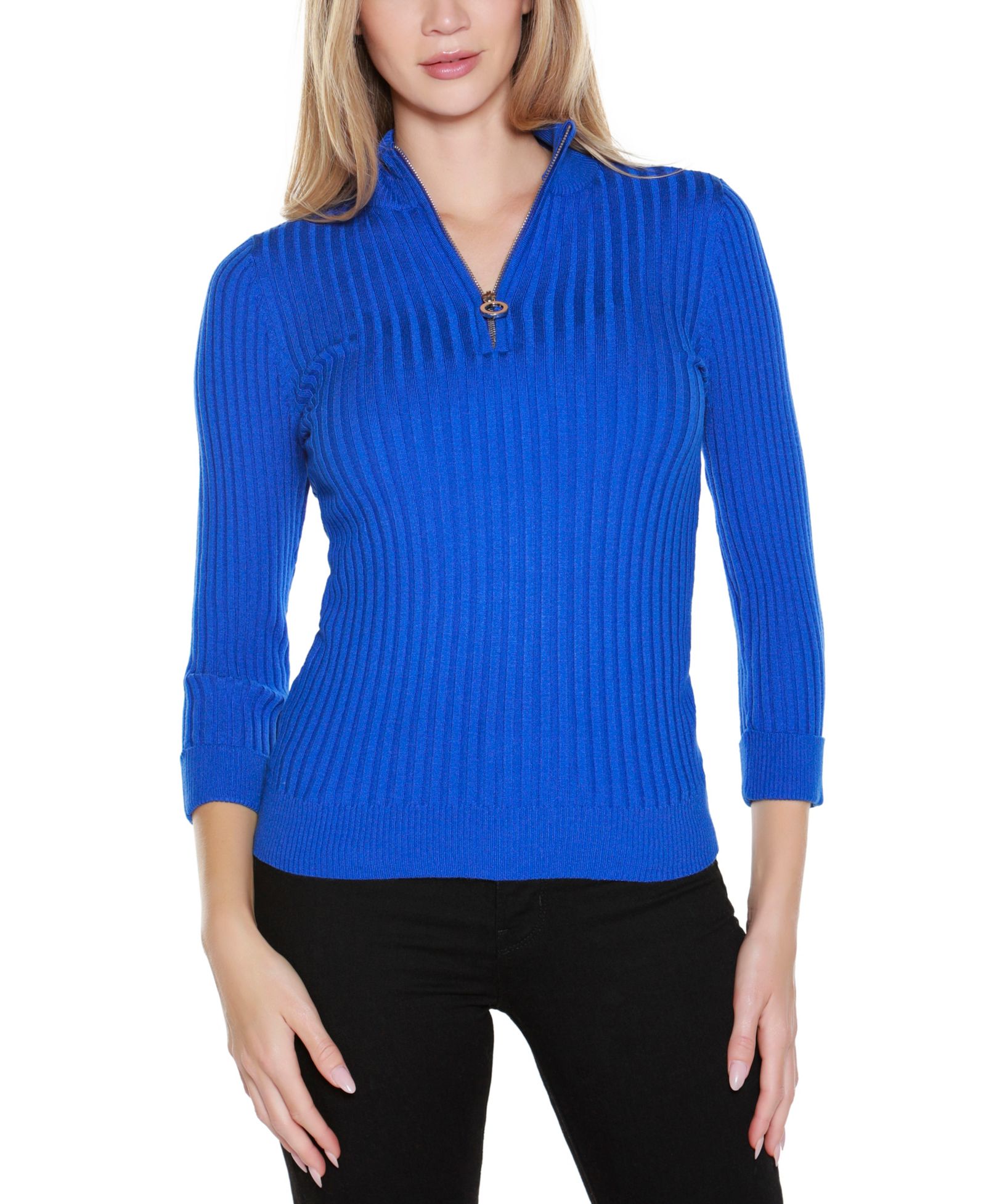 Belldini Women's Ribbed Quarter-Zip Sweater