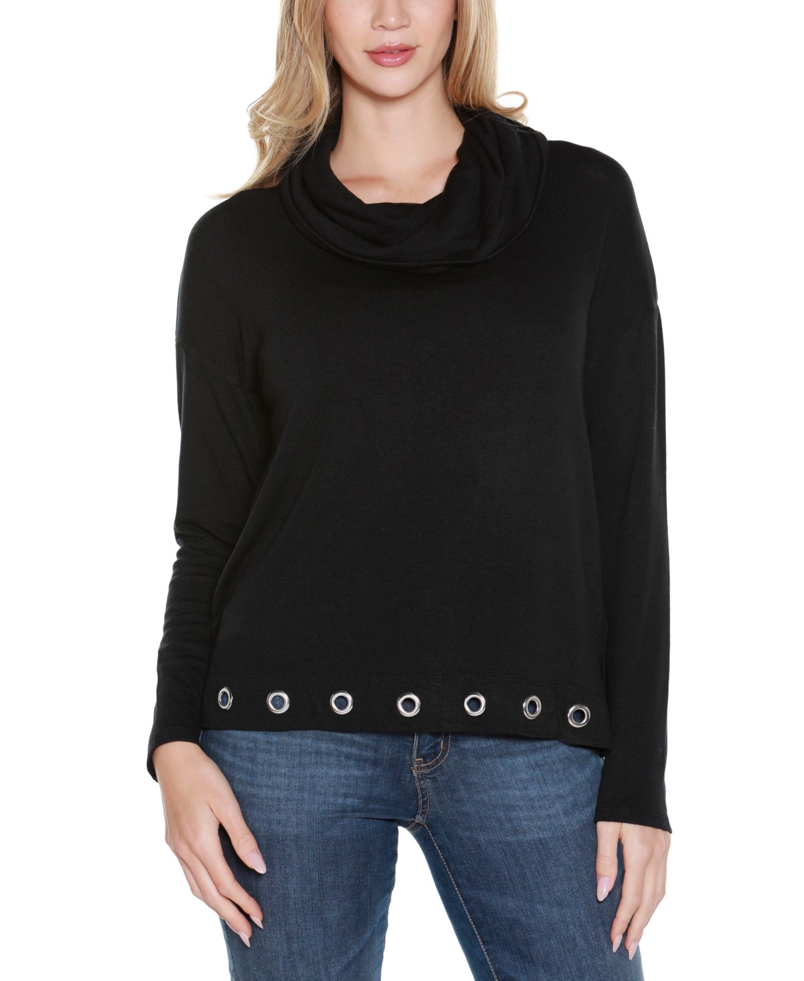 Belldini Women's Hacci Cowl Neck Knit Top