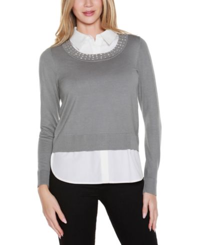 Belldini Women's Rhinestone-Neckline Two-Fer Sweater