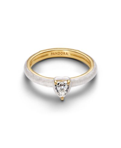 Pandora кольцо с белым сердцем из позолоченного золота