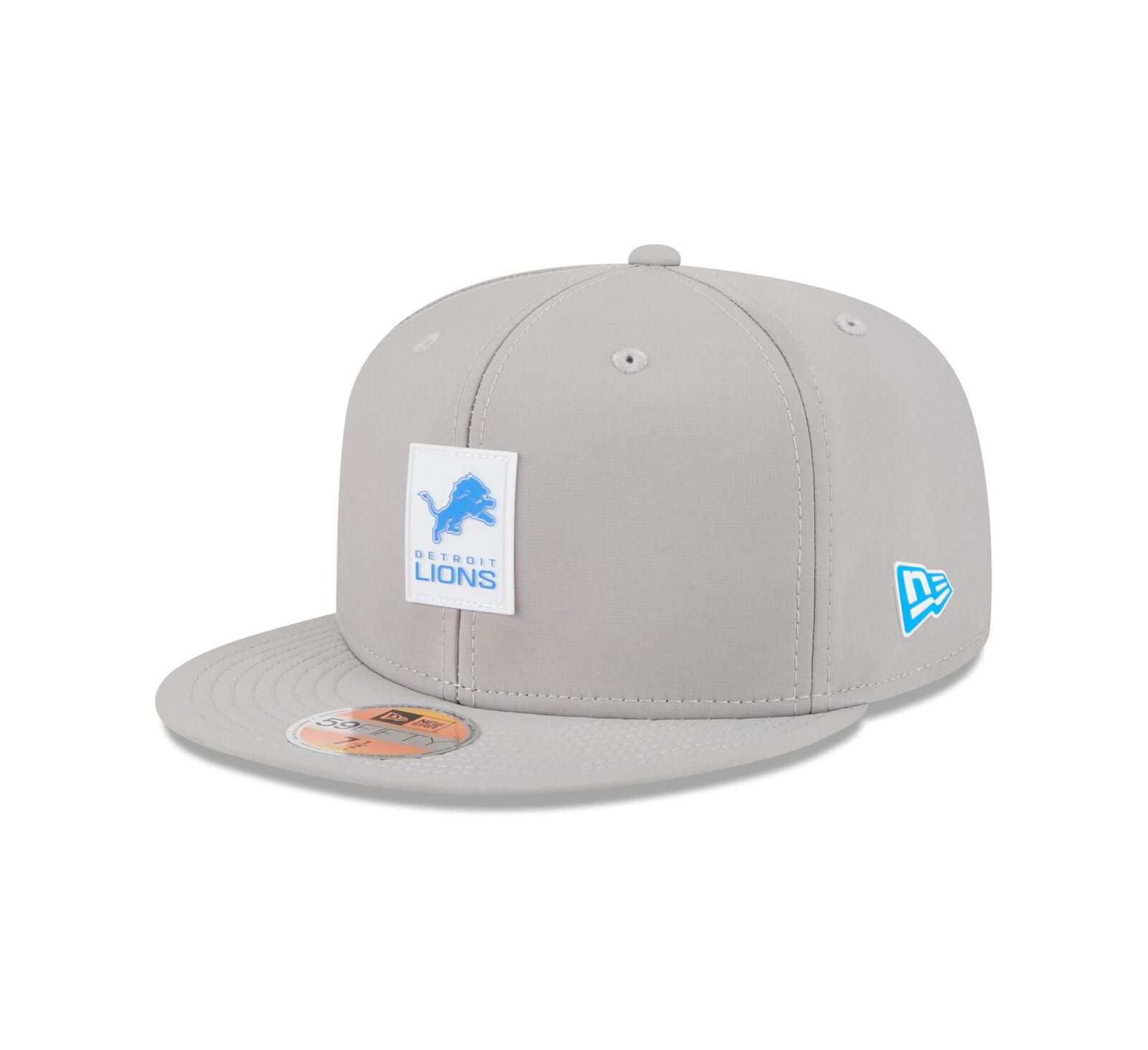 Мужская серая кепка New Era Detroit Lions 2025 Sideline 59FIFTY Fitted