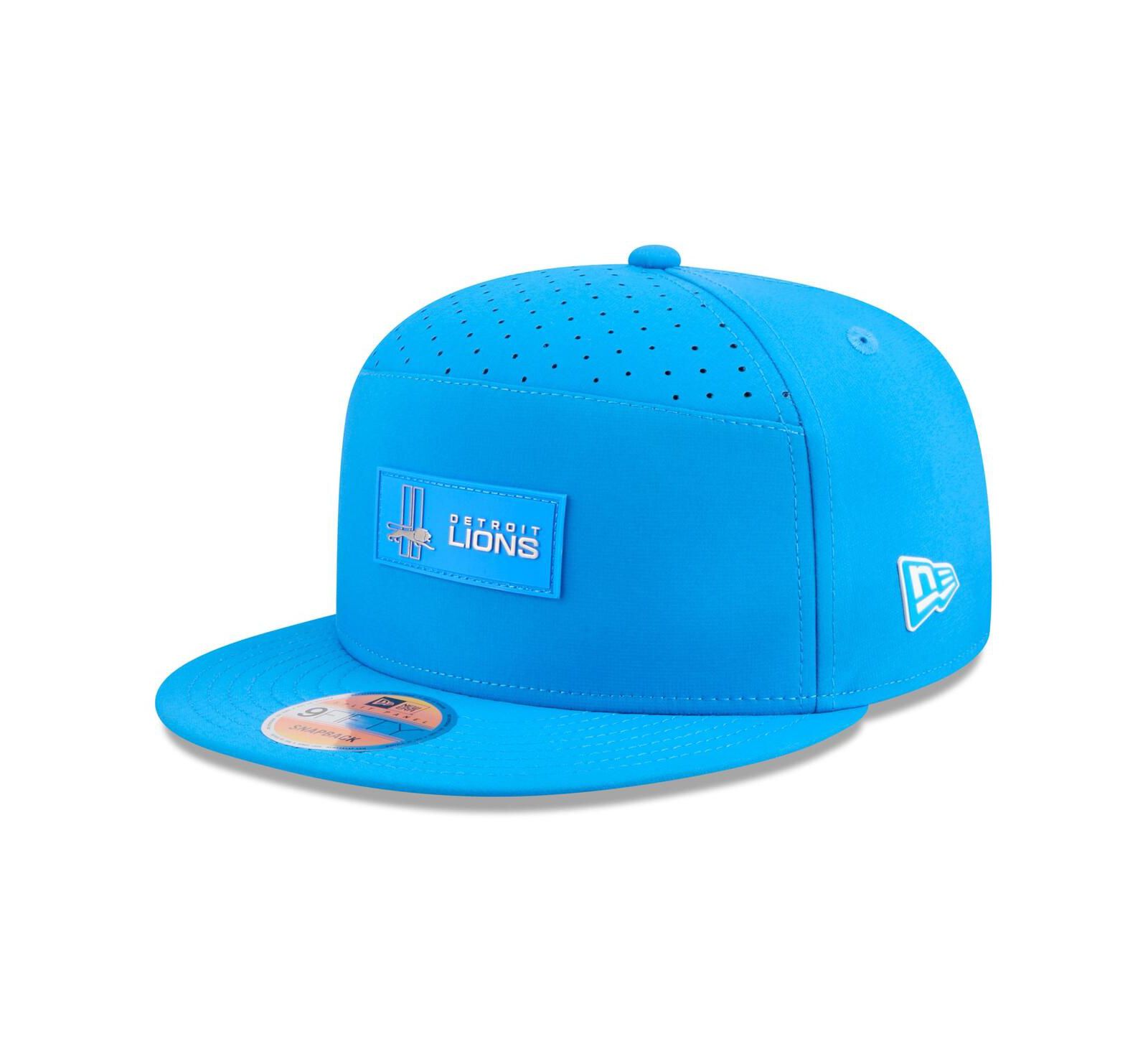 Мужская кепка New Era Blue Detroit Lions 2025 Sideline Throwback Split Panel 9FIFTY Snapback
