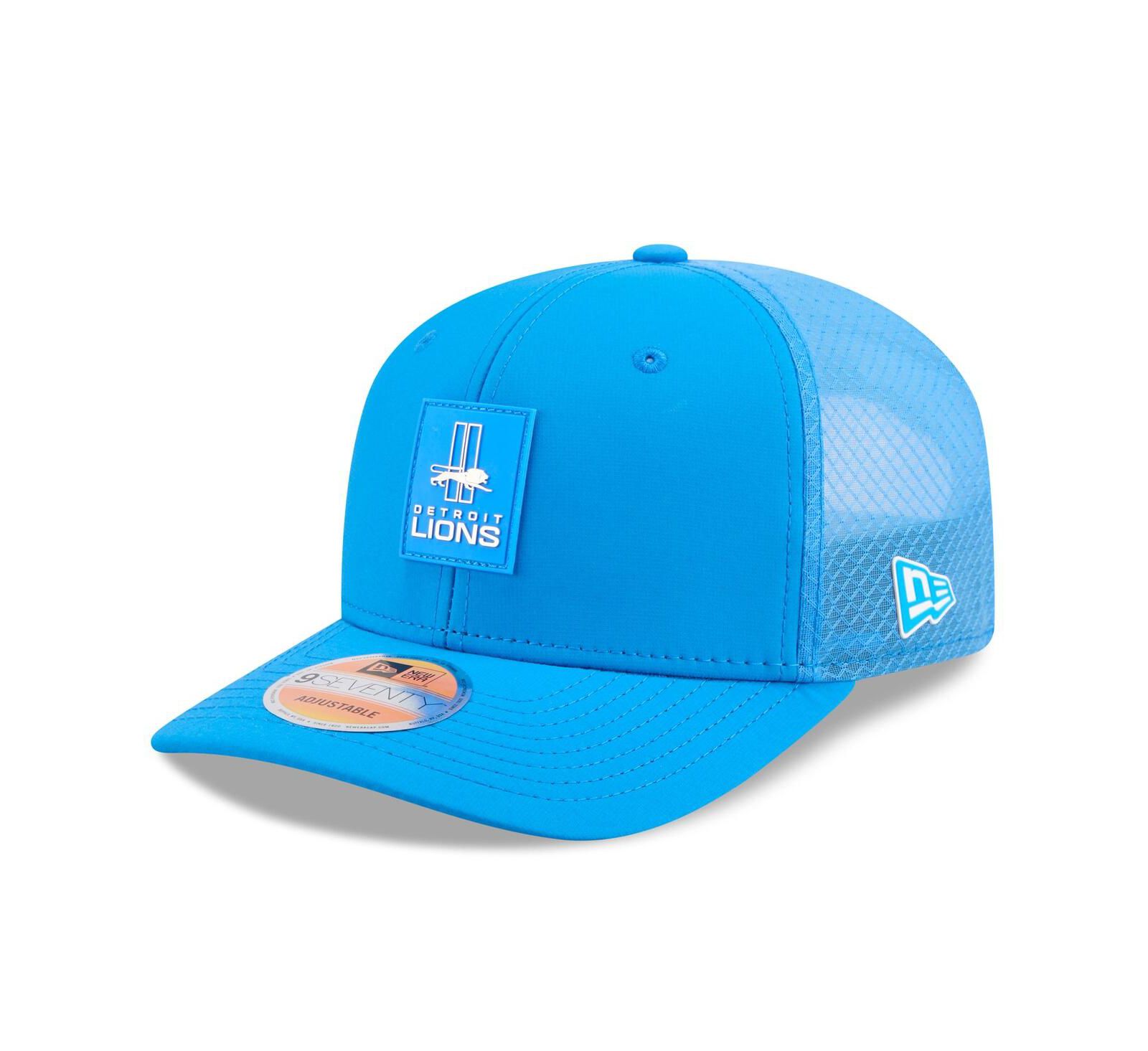 New Era Men's Blue Detroit Lions 2025 Sideline Throwback 9SEVENTY Trucker Adjustable Hat