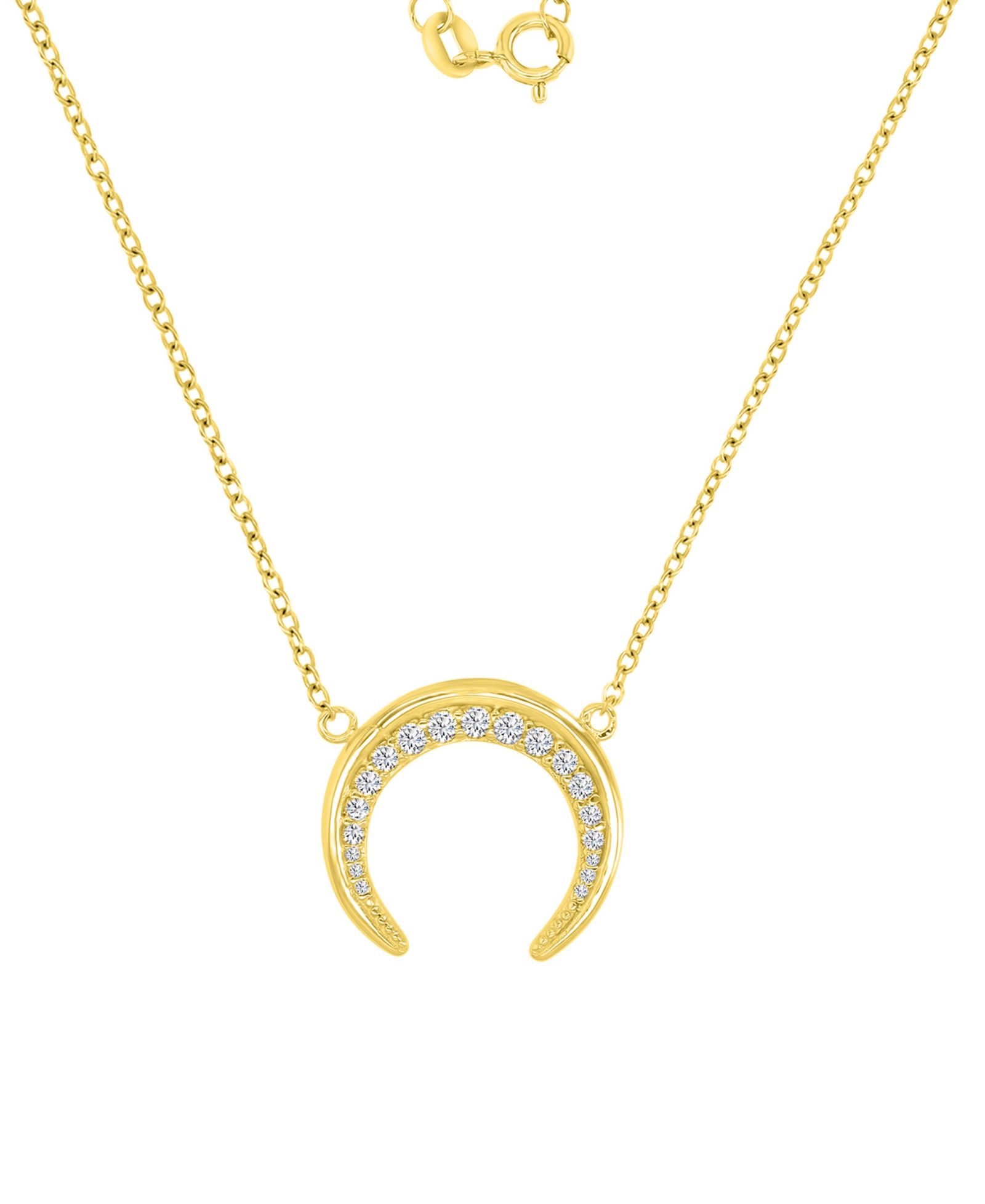 Cubic Zirconia Crescent Moon Pendant Necklace in Sterling Silver, 16" + 2" extender