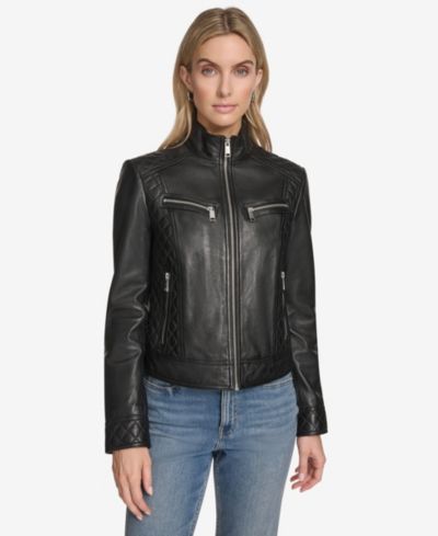 Andrew Marc Women's Mikel Fitted Leather Racer Jacket