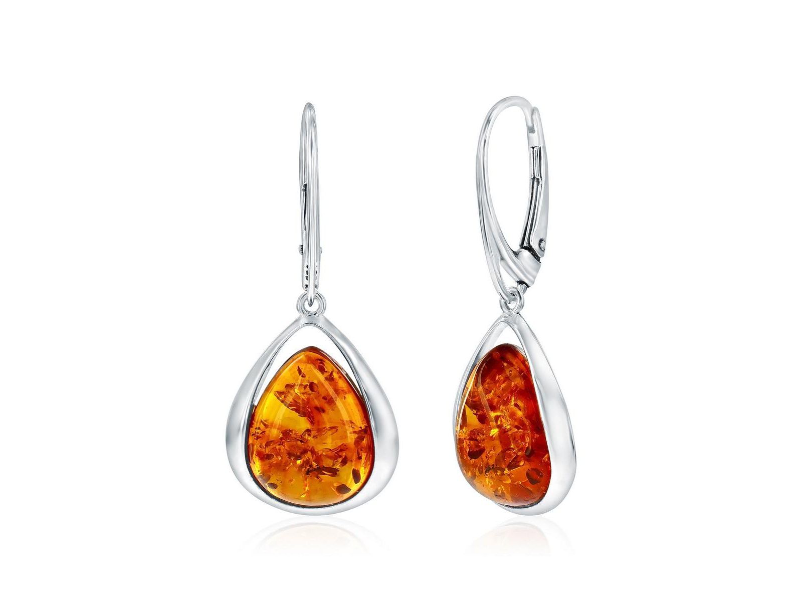 Серьги-подвески Sterling с янтарём в форме груши