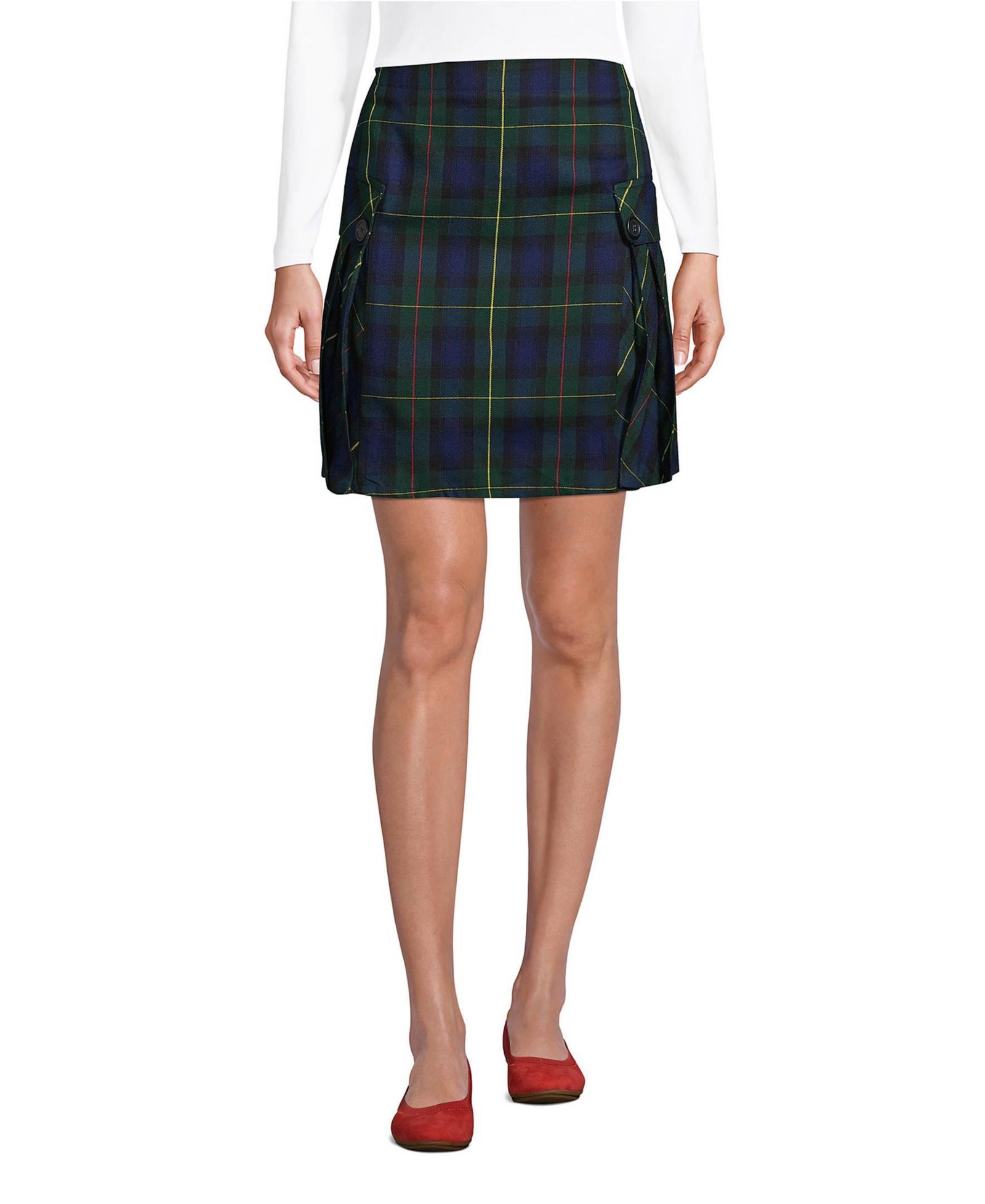 Lands' End Women's Above the Knee Plaid Side Pleat Skort