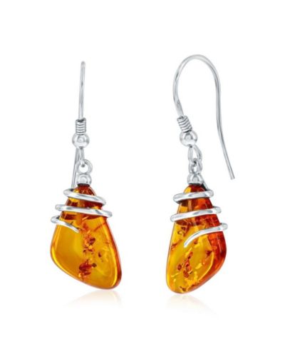 Sterling , Irregular Shaped Amber Dangle Earrings