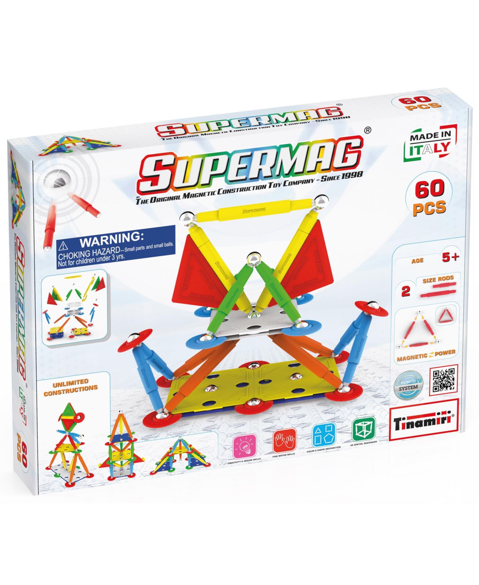 Tinamiri SuperMag набор магнитных строительных блоков SuperMag 60 шт., от 5 лет