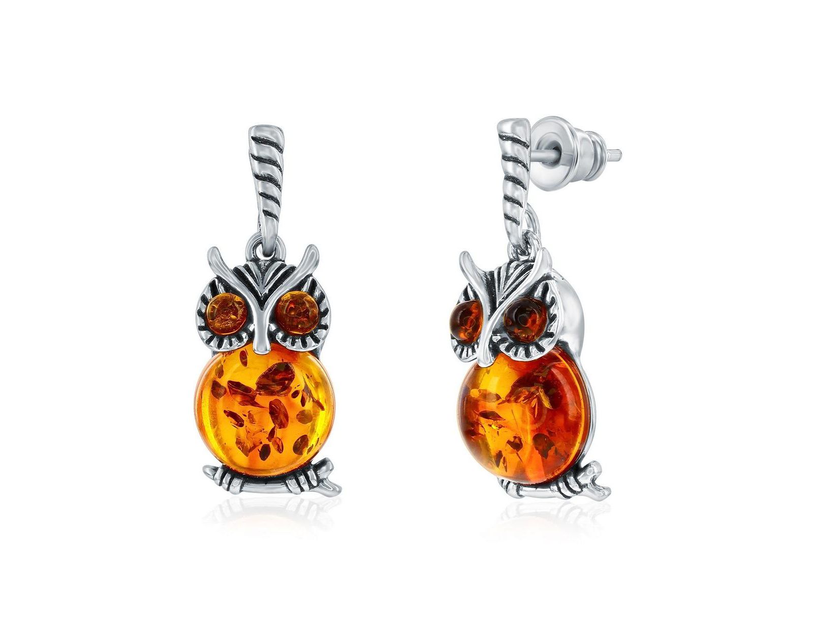 Caribbean Treasures Серьги-подвески Sterling Amber Owl Dangle Earrings