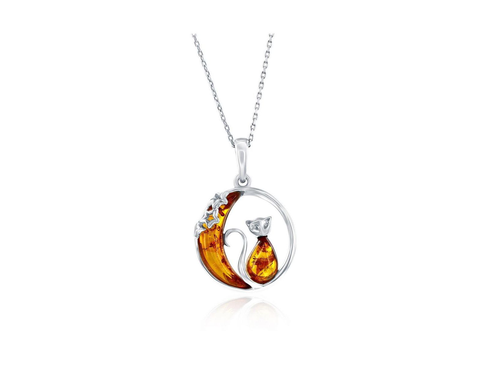 Подвеска Sterling, Cat & Moon Amber
