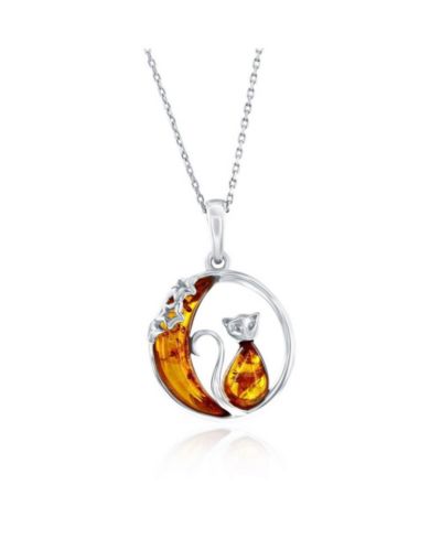 Подвеска Sterling, Cat & Moon Amber