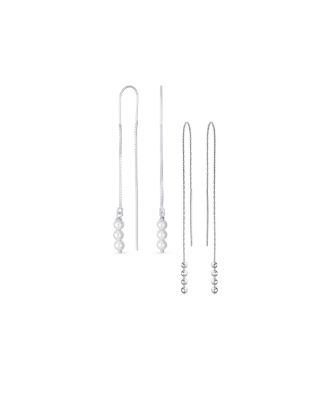 Bling Jewelry минималистичные длинные серьги с крючком, 3 жемчужины и 4 бусины, стерлинговое серебро