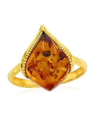 Кольцо Caribbean Treasures Sterling Silver, Amber Marquise - Gold Plated