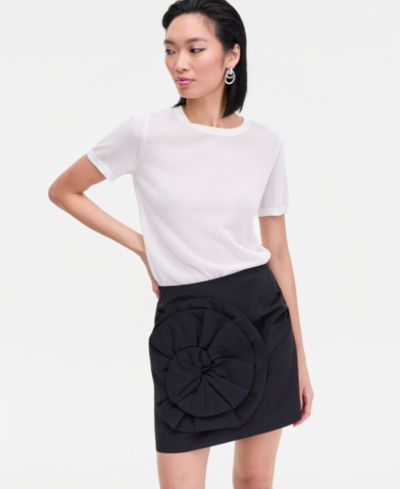 I.N.C. International Concepts Women's Lightweight Metallic-Knit Short-Sleeve Sweater, Macy's Exclusive