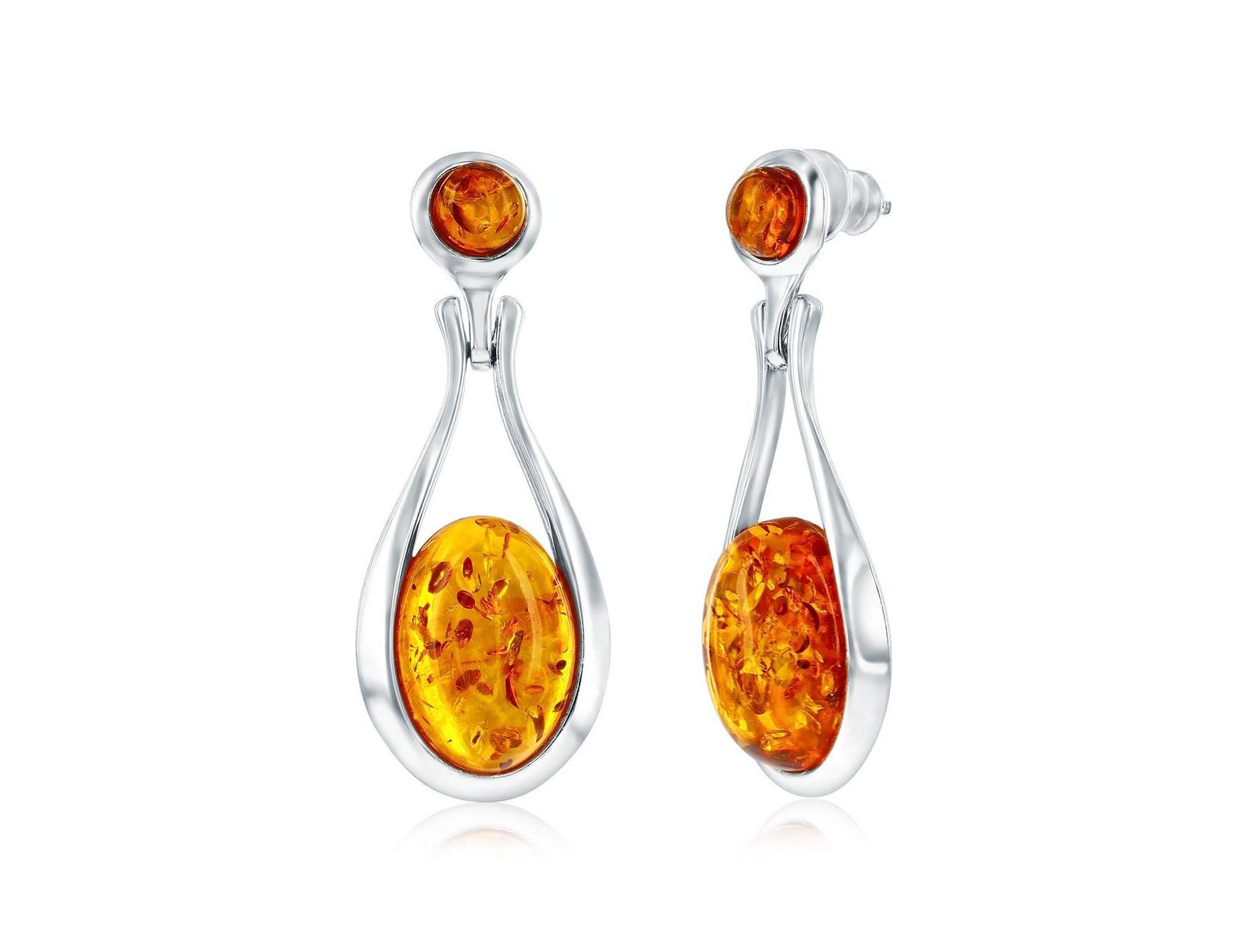 Sterling , Oval Amber, Pear-Shaped Earrings