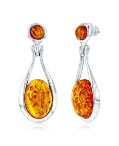 Sterling , Oval Amber, Pear-Shaped Earrings