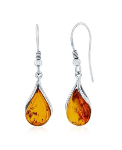 Sterling , Teardrop Amber Dangle Earrings