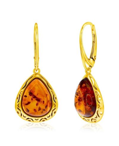 Sterling , Triangle Amber, Designed Outline Earrings - Plated
