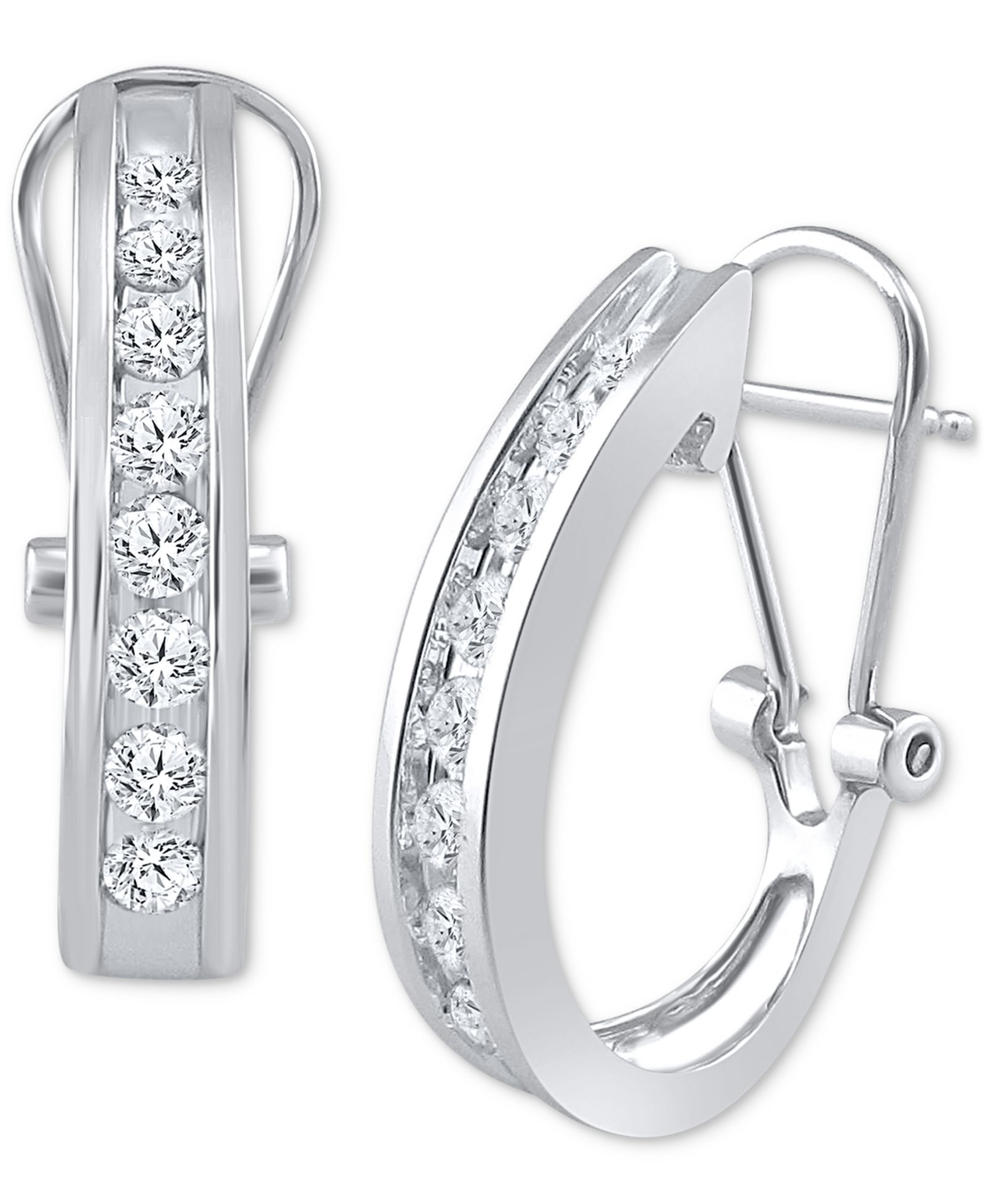 Diamond Channel-Set J-Hoop Earrings (1/2 ct. t.w.) in 10k White ,Yellow or Rose Gold