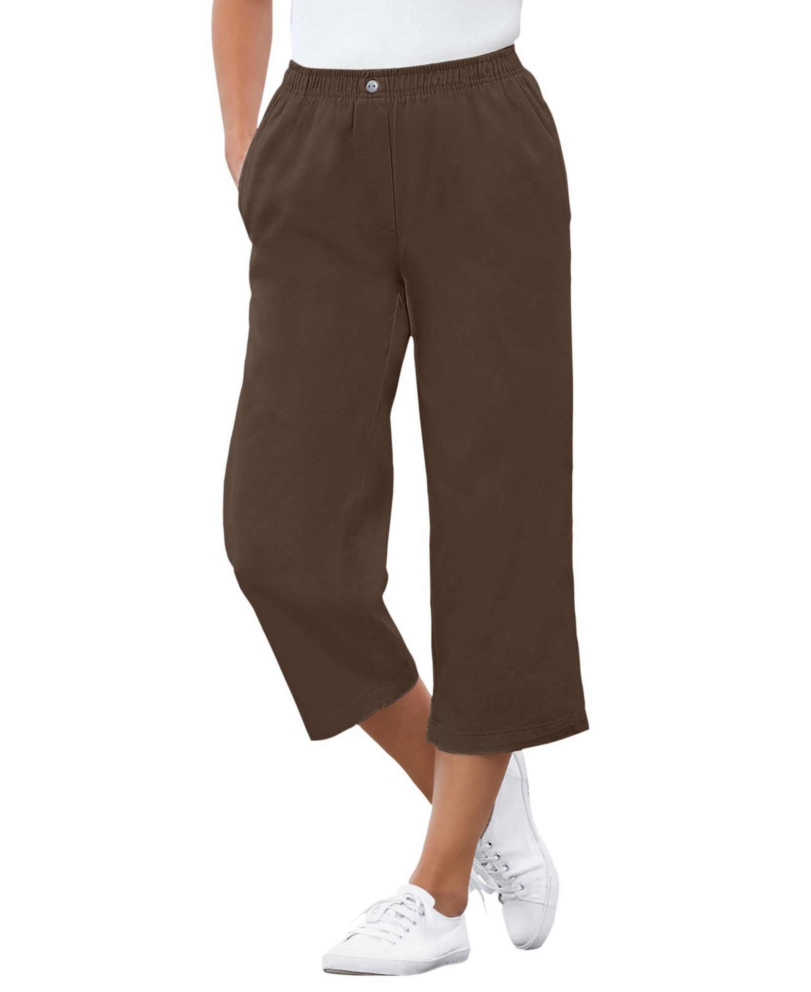 Woman Within Women's Within 7-Day Elastic-Waist Pull-On Cotton Denim Capri Jeans