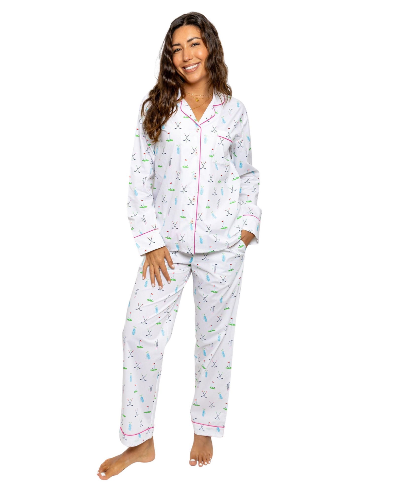 Sant and Abel Women's Organic Cotton Poplin Button Down Long Sleeve Pajama Set