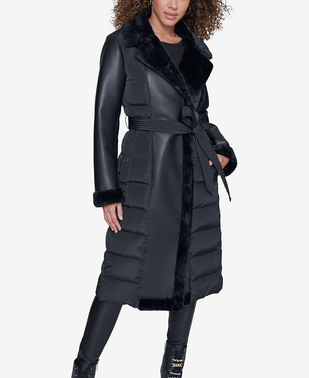 KARL LAGERFELD PARIS Long Belted Puffer Coat