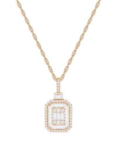 Diamond Baguette & Round Pendant Necklace (1/2 ct. t.w) in 14K White Gold (also in 14K Yellow Gold)