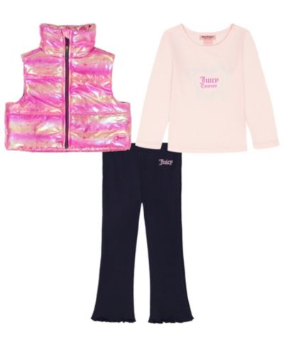 Детский комплект Juicy Couture из футболки с длинным рукавом, жилета и леггинсов, 3 предмета