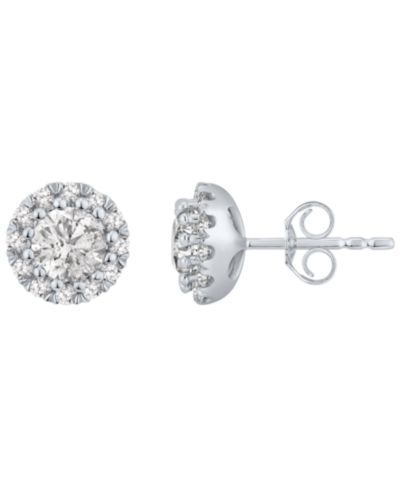 Серьги-гвоздики Diamond Halo (1 ct. t.w.) в 14K белом золоте