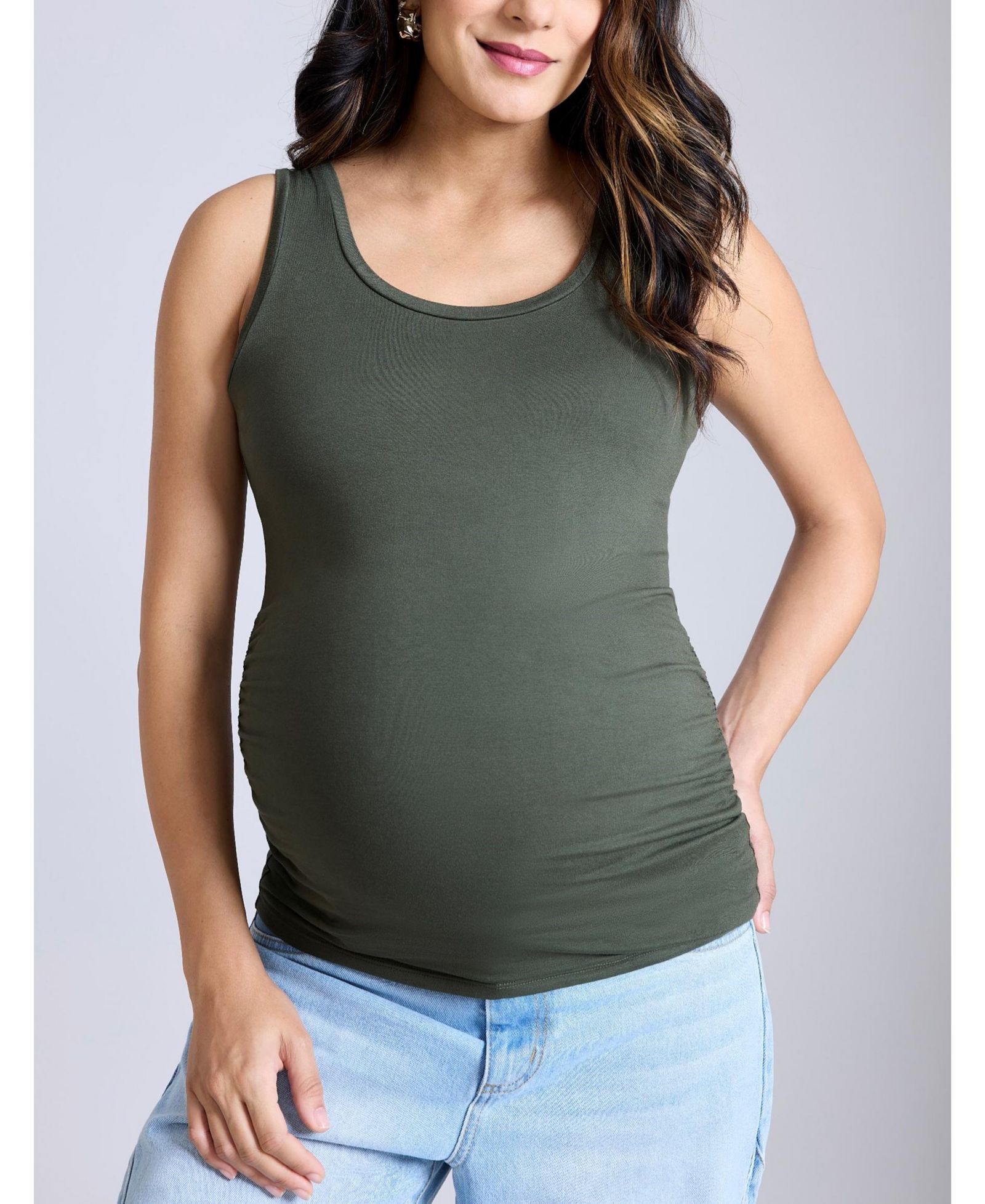 Motherhood Maternity Women's Motherhood Scoop Neck Side-Ruched Tank Top