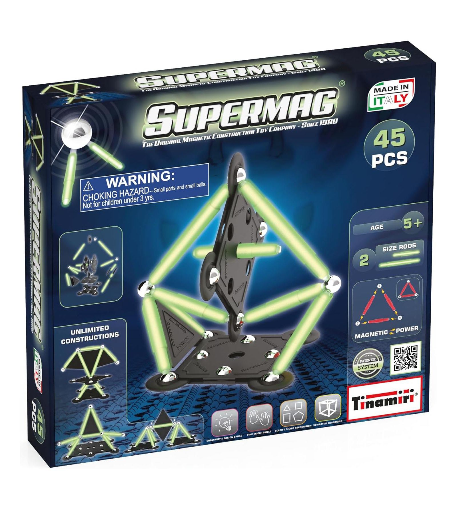 Набор для строительства Tinamiri Supermag Glow-in-the-Dark Magnetic, 45 предметов, для детей от 5 лет