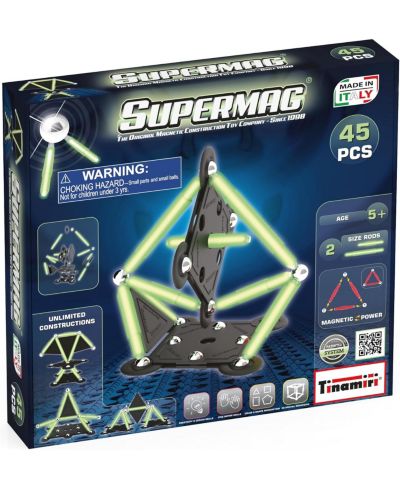 Tinamiri Supermag Glow-in-the-Dark Magnetic 45-Piece Building Set, Ages 5+