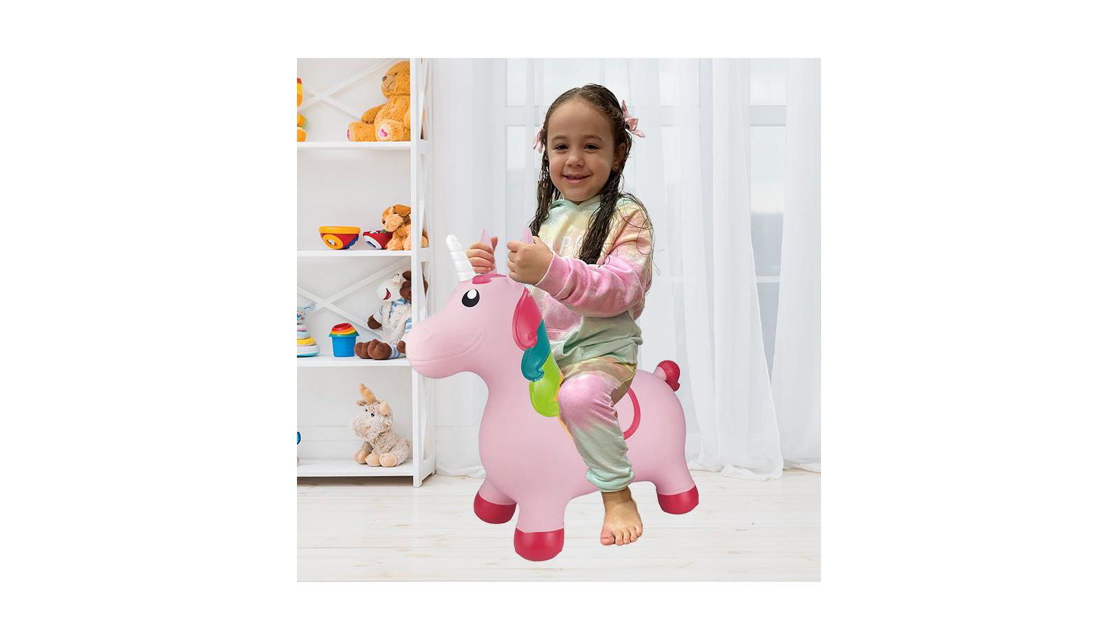 BounceZiez надувной прыгучий конь BounceZiez Inflatable Bouncy Ride-On Hopper W/ Pump - Pink Unicorn