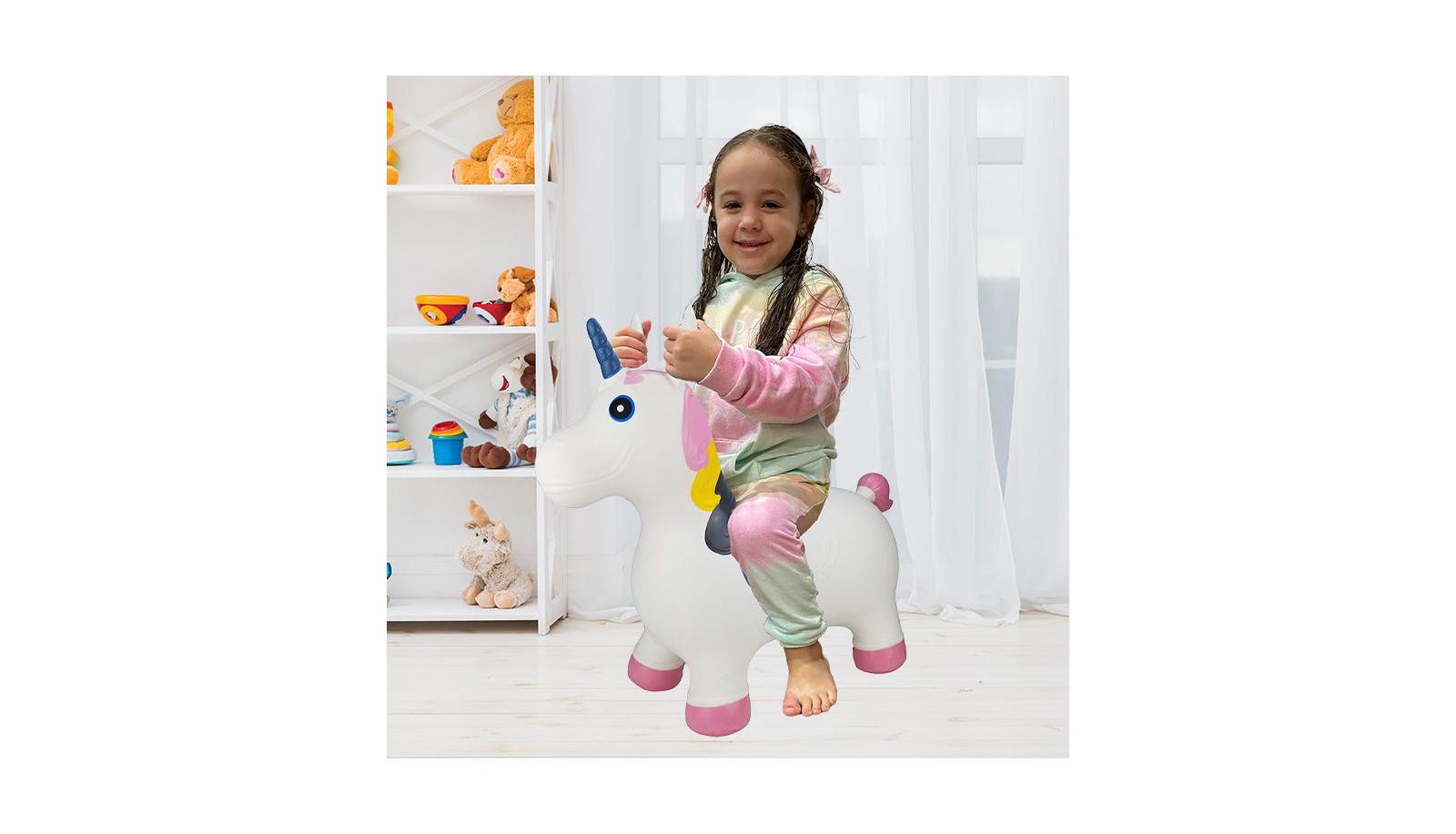 Надувной прыгучий единорог BounceZiez с насосом