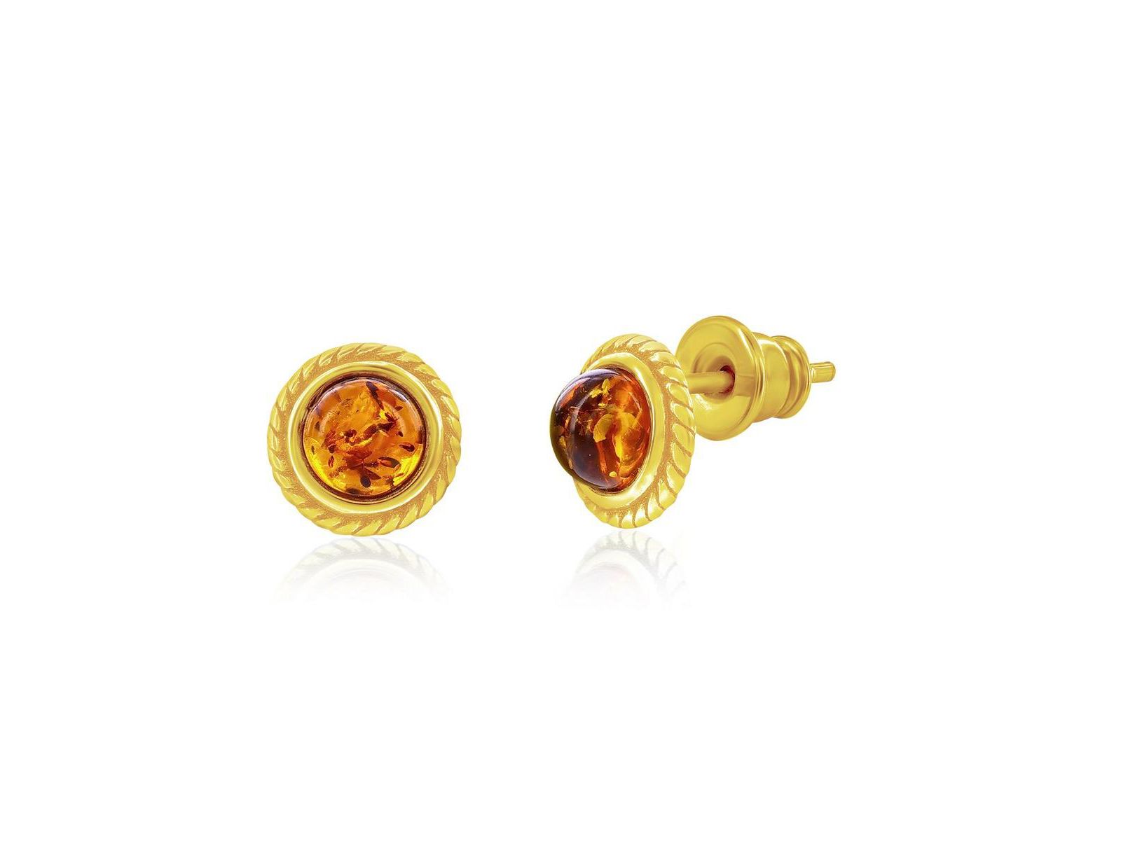 Sterling , Round Amber, Designed Outline Studs - Plated