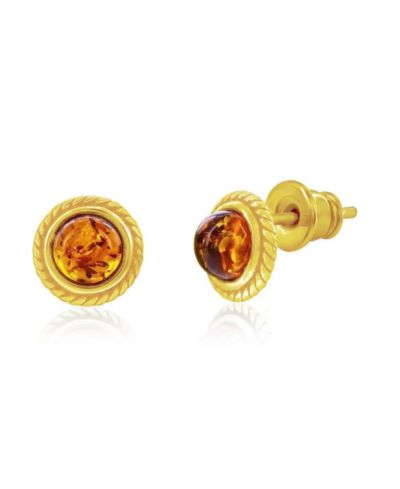 Sterling , Round Amber, Designed Outline Studs - Plated