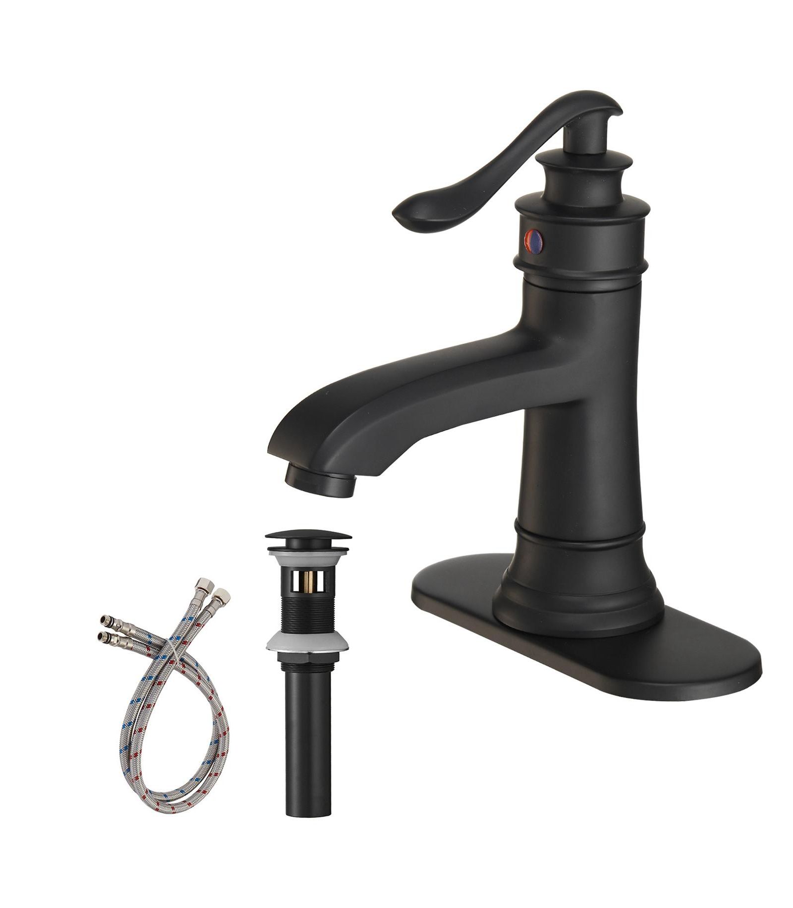 Greenspring Single Hole Single Handle Low-Arc Bathroom Faucet With Pop-up Drain Assembly in Matte Black