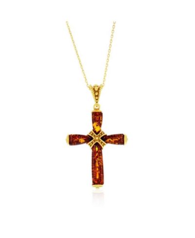 Sterling , Amber Cross Pendant - Plated