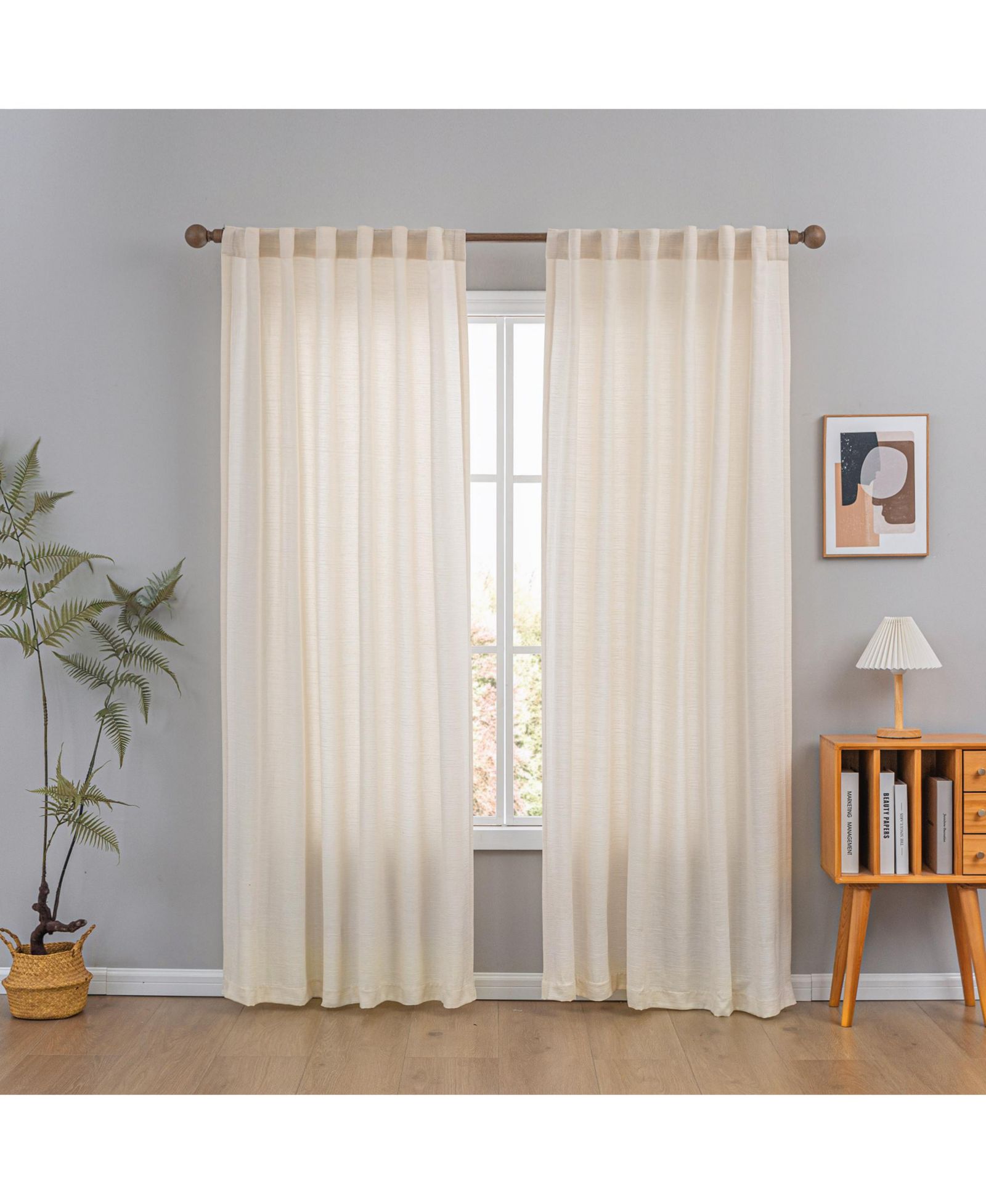 Awesome Home  Cotton Blend Light Filtering Back Tab Curtains (2 Panels), 52"x108",White