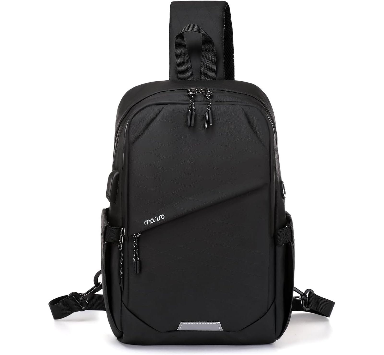 MOSISO Black Sling Backpack with USB Charging Port - Large Anti-Theft Hiking Daypack for Travel | 3-Layer Pocket Crossbody Chest Bag for Outdoor Sports