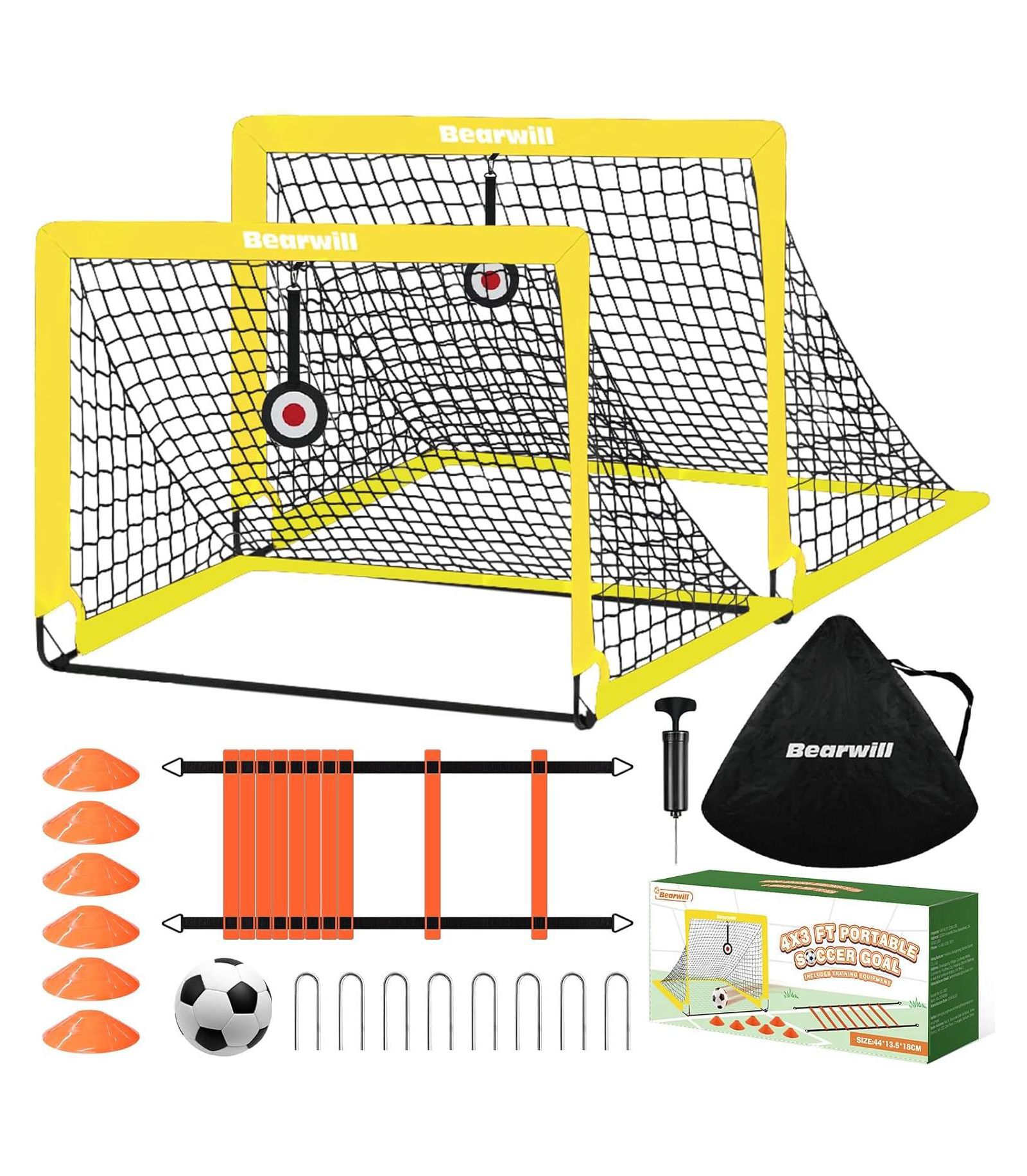 Набор футбольных ворот Bearwill Kids Set of 2, 4x3FT Pop Up Backyard Goals с комплектом для тренировок