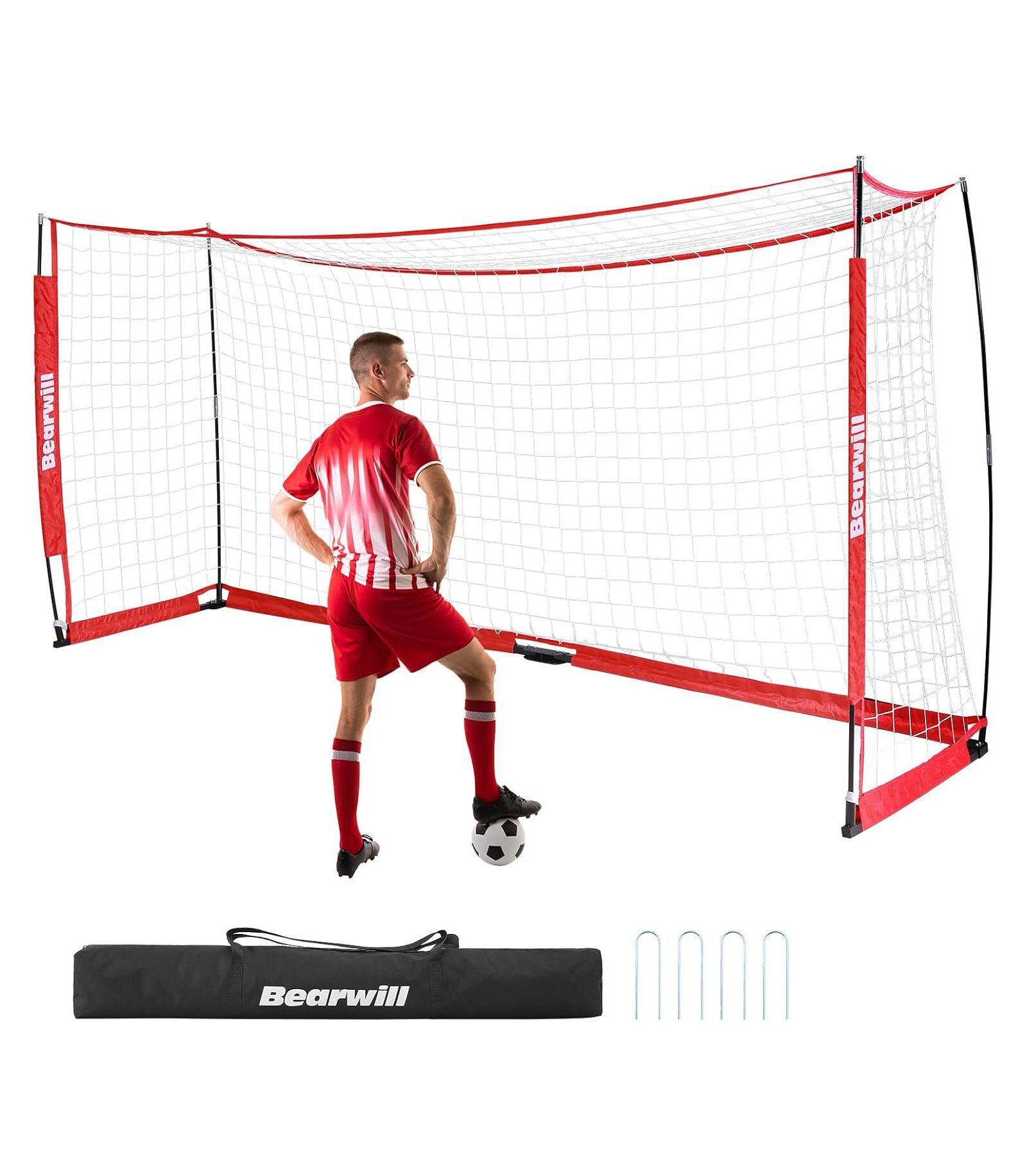 Bearwill 12x6FT Soccer Goal - Easy Setup, Portable with Upgraded Collapsible Metal Base - Includes Carry Bag, for Backyard, Indoor & Outdoor Practice