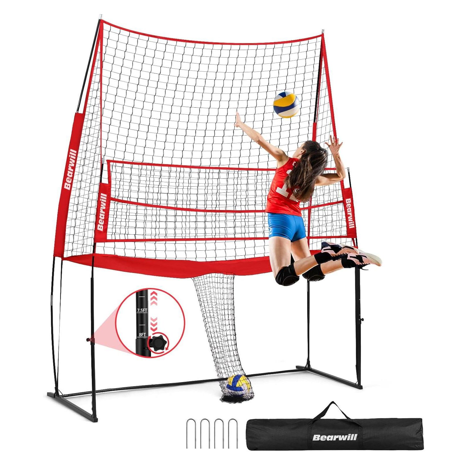 Bearwill Volleyball Training Equipment - Adjustable Practice Net System, Portable for Backyard, Indoor & Outdoor Hitting, Serving, Passing