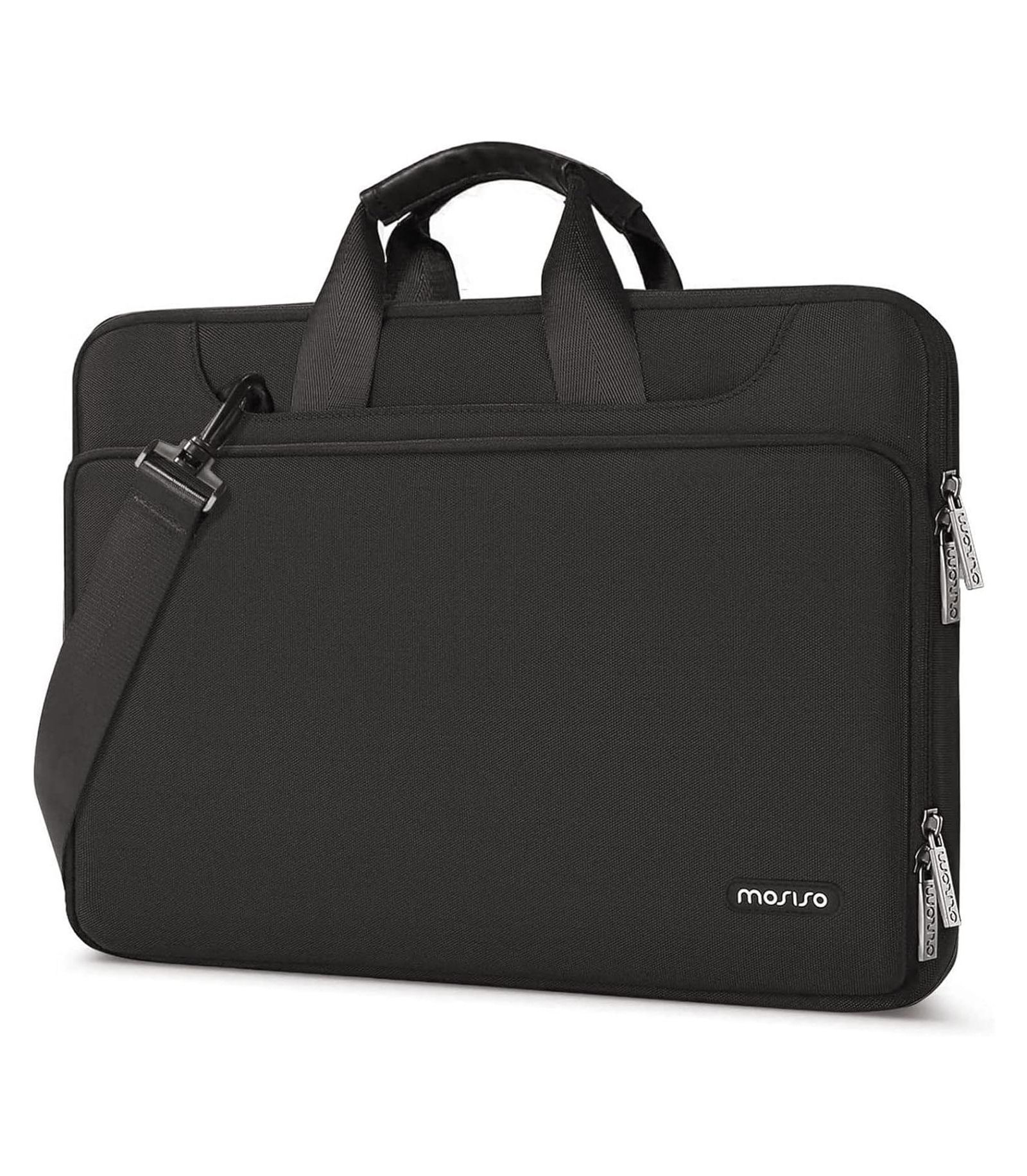 MOSISO Black 360 Protective Laptop Shoulder Bag - Compatible with MacBook Air/Pro 13-13.3", Pro 14" M4/M3/M2/M1 - Notebook Bag with Matching Color Sleeve