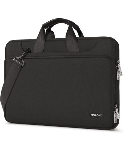Черная защитная сумка через плечо MOSISO для ноутбука - Совместима с MacBook Air/Pro 13-13.3", Pro 14" M4/M3/M2/M1 - Сумка для ноутбука с чехлом в тон