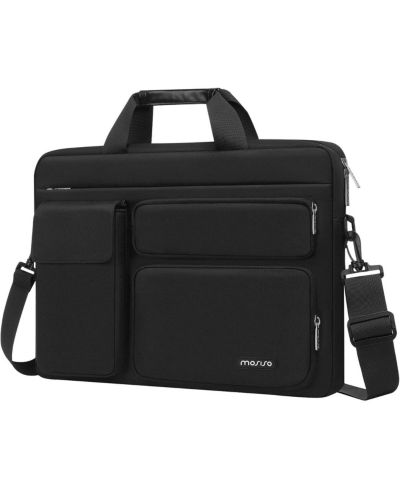 Черная сумка через плечо MOSISO для ноутбука 15-15.6 Inch - совместимая с MacBook Pro 16", HP, Dell, Lenovo - сумка для компьютера с 2 приподнятыми карманами